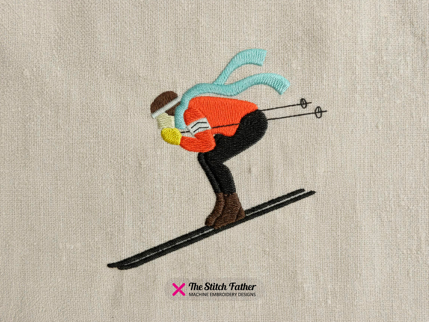 Mountain Skier Speeding Down Slope
