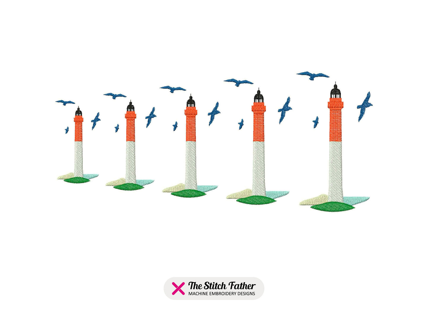 Lighthouse with Seagulls Machine Embroidery design - 5 sizes - INSTANT DOWNLOAD