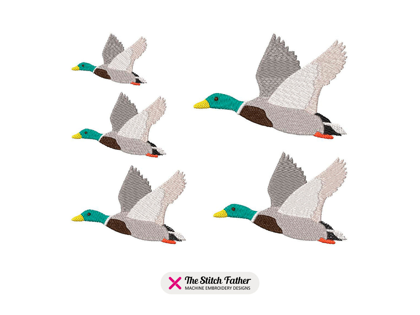 Duck Green Collar Flying Machine Embroidery design - 5 sizes - INSTANT DOWNLOAD
