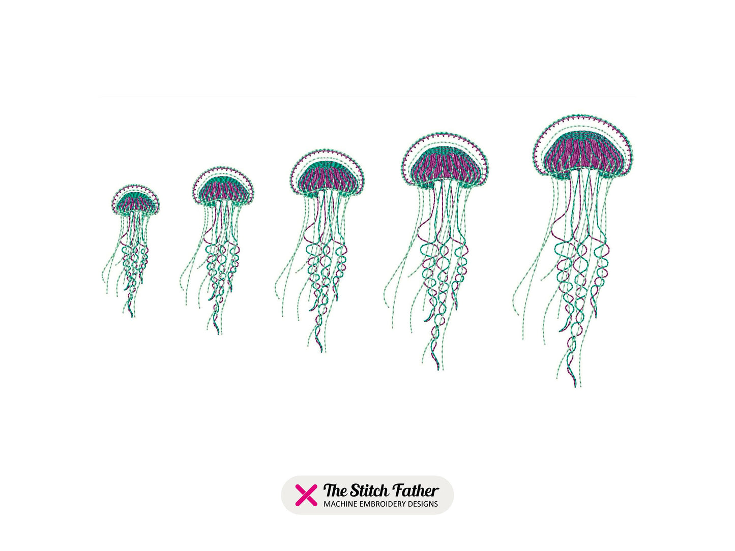 Jellyfish Linear Style Machine Embroidery design - 5 sizes - INSTANT DOWNLOAD