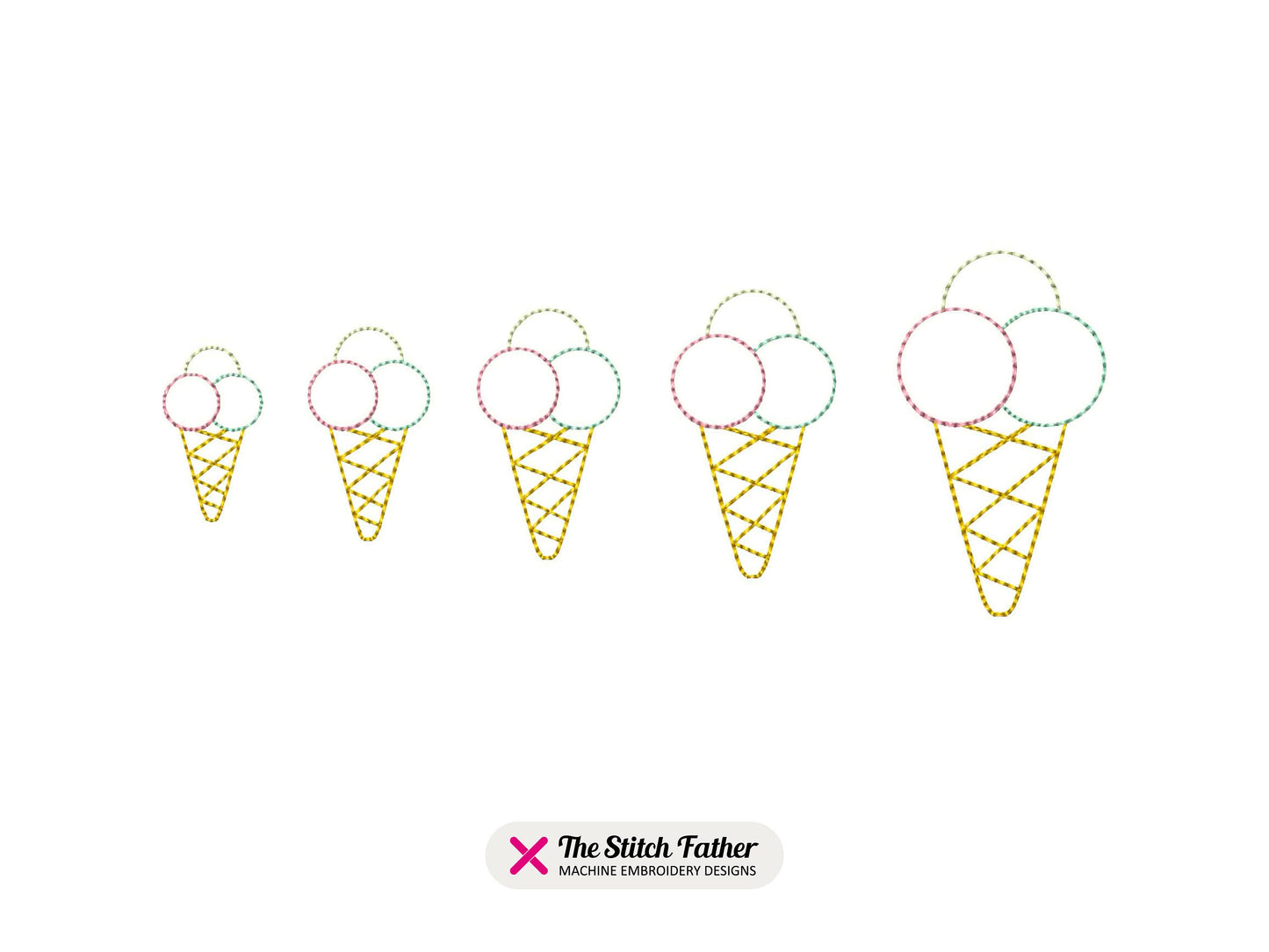 Mini Ice Cream Linear Style Machine Embroidery design - 5 sizes - INSTANT DOWNLOAD