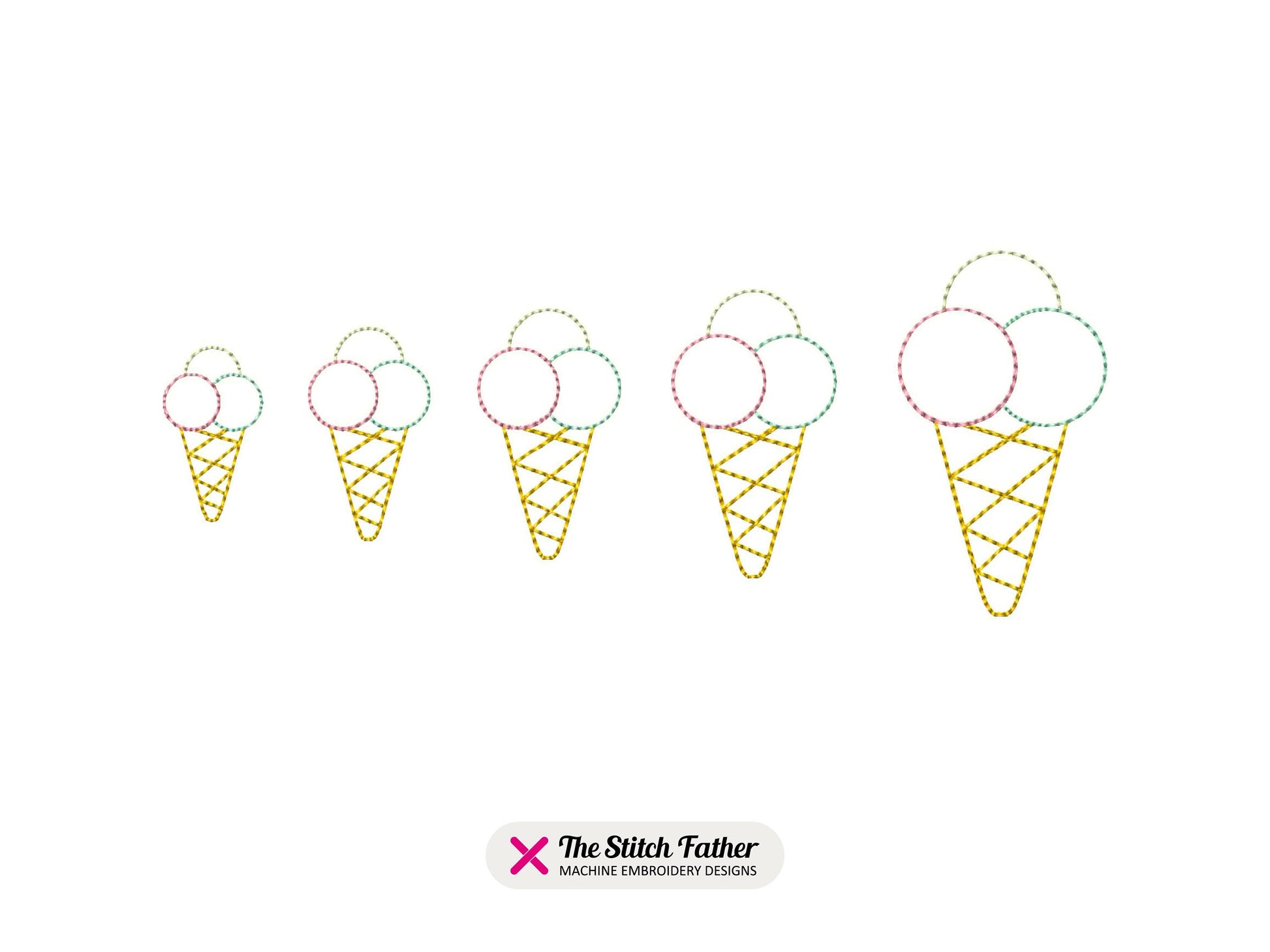 Mini Ice Cream Linear Style Machine Embroidery design - 5 sizes - INSTANT DOWNLOAD
