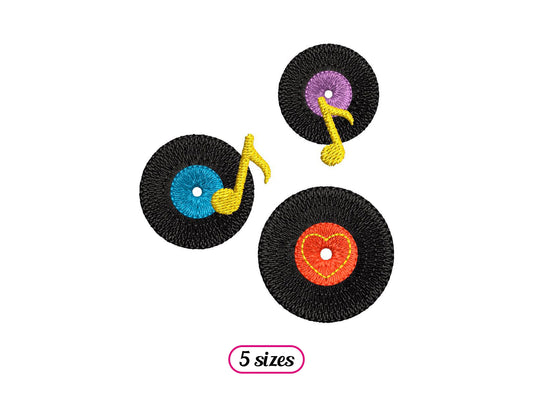 Vinyl Records with Notes Machine Embroidery design - 5 sizes - INSTANT DOWNLOAD