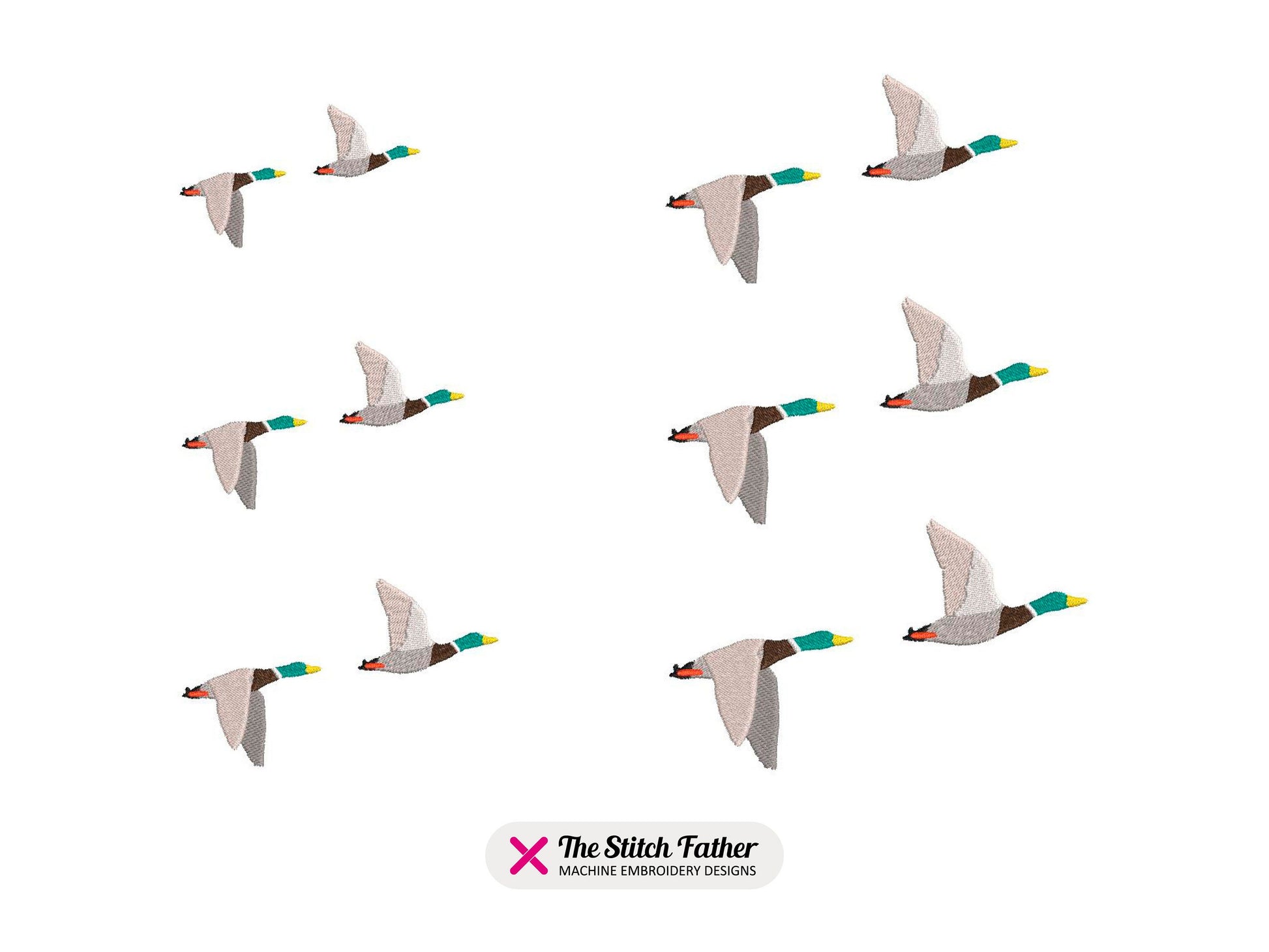 Two Green Collar Ducks Flying Machine Embroidery design - 6 sizes - INSTANT DOWNLOAD