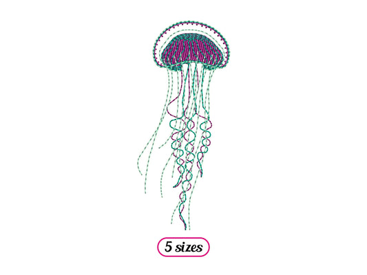 Jellyfish Linear Style Machine Embroidery design - 5 sizes - INSTANT DOWNLOAD