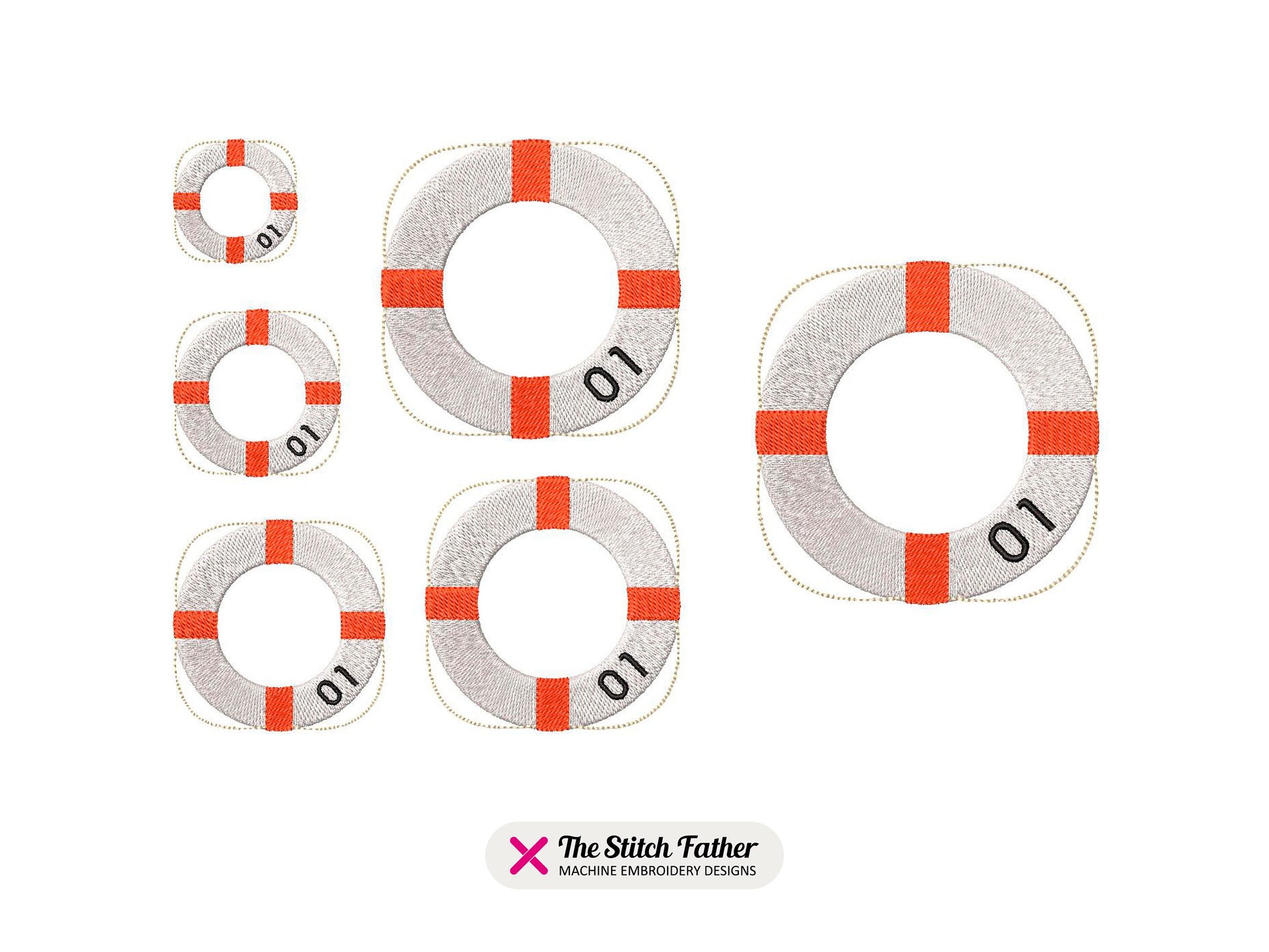 Realistic Life Ring Machine Embroidery design - 6 sizes - INSTANT DOWNLOAD