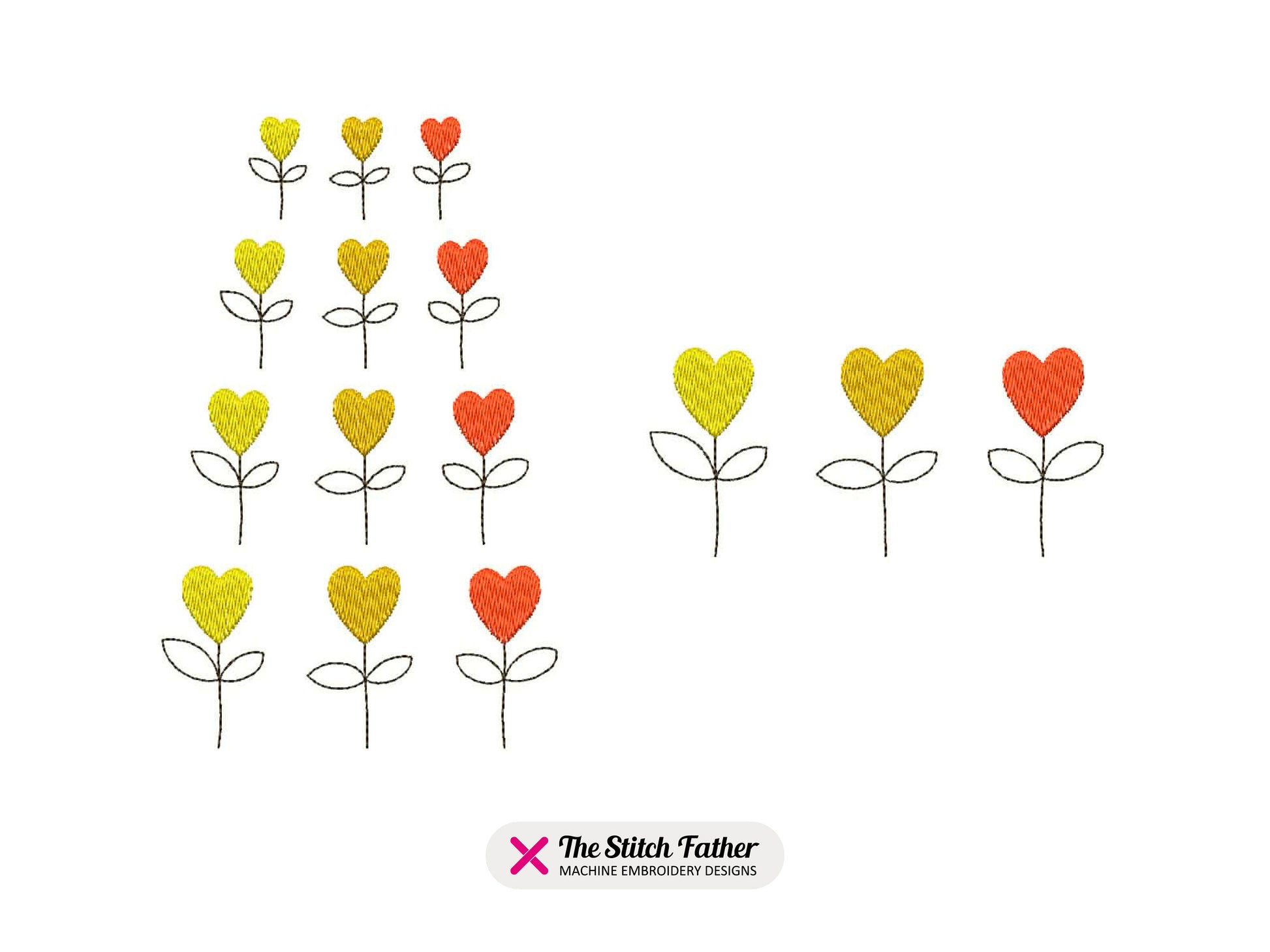 Three Heart Shaped Flowers Machine Embroidery design - 5 sizes - INSTANT DOWNLOAD