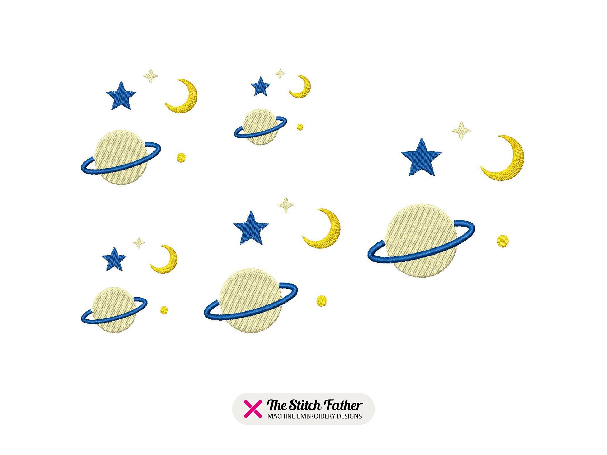 Planet with Stars and Moon Machine Embroidery design - 5 sizes - INSTANT DOWNLOAD