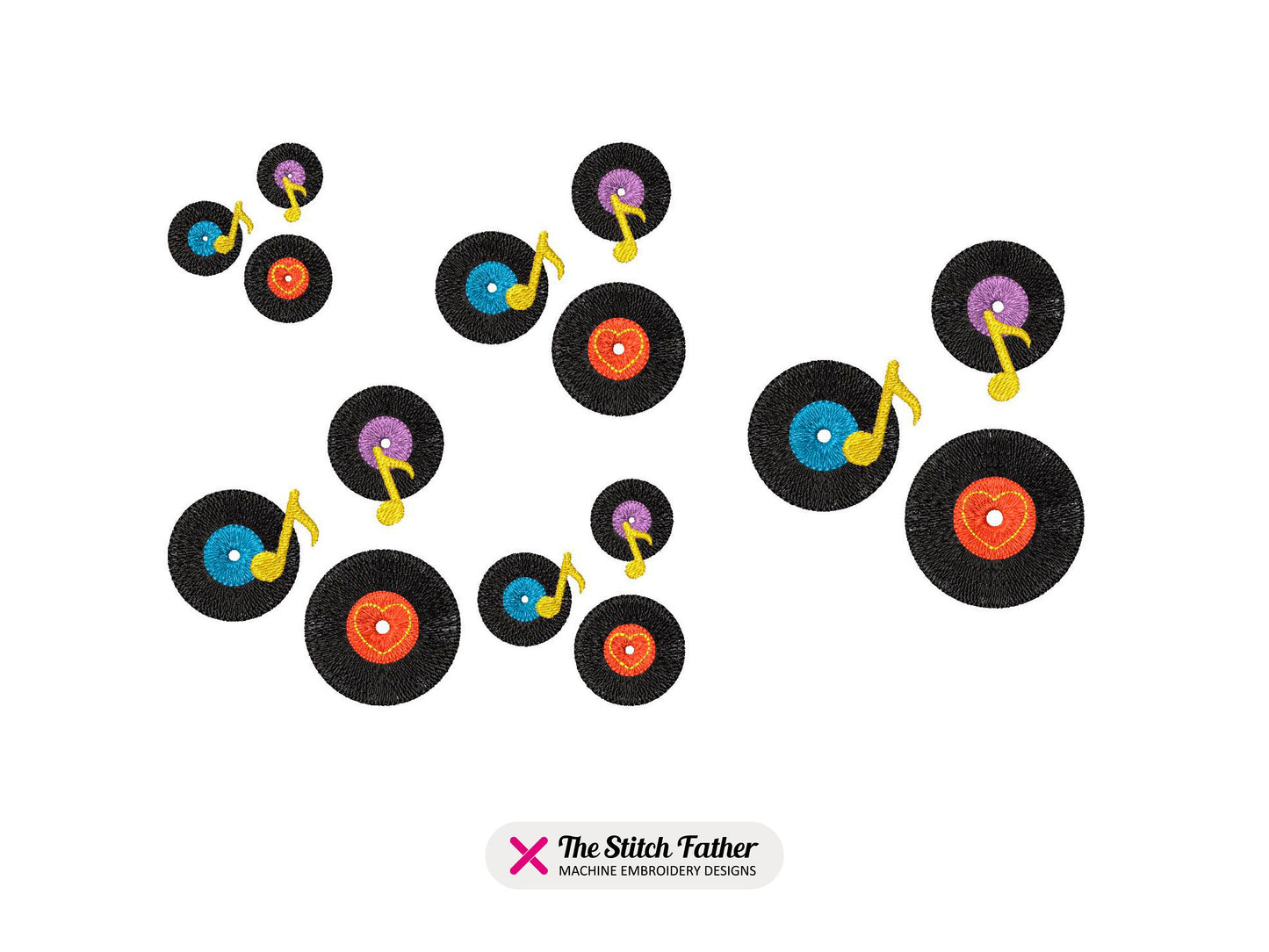 Vinyl Records with Notes Machine Embroidery design - 5 sizes - INSTANT DOWNLOAD