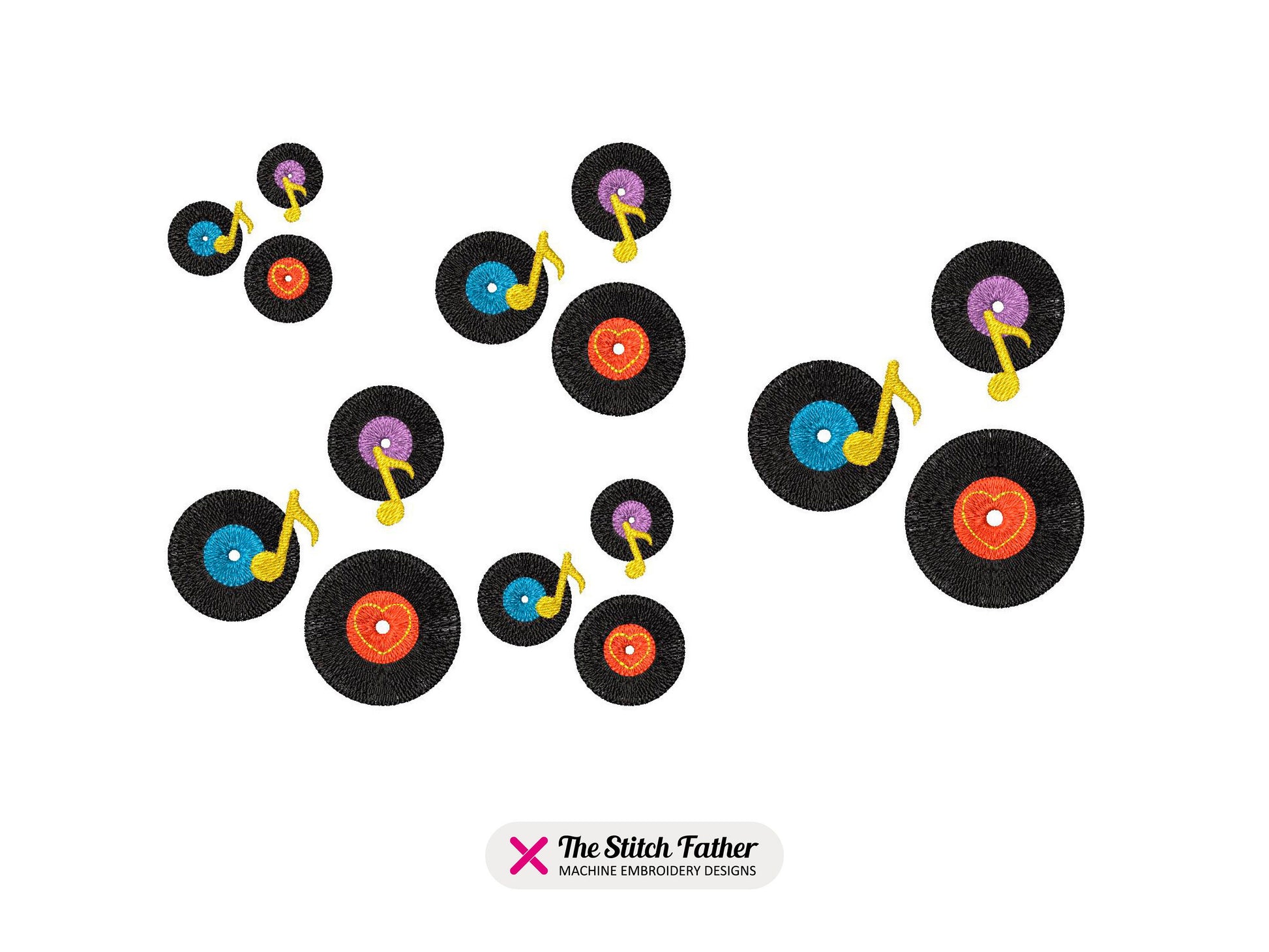 Vinyl Records with Notes Machine Embroidery design - 5 sizes - INSTANT DOWNLOAD
