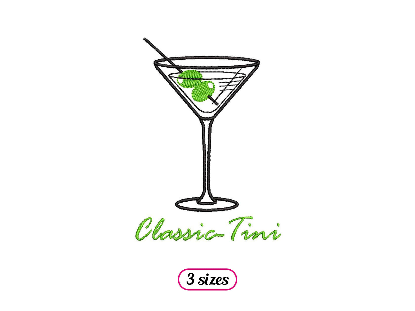 Classic Martini Cocktail Machine Embroidery design - 3 sizes - INSTANT DOWNLOAD