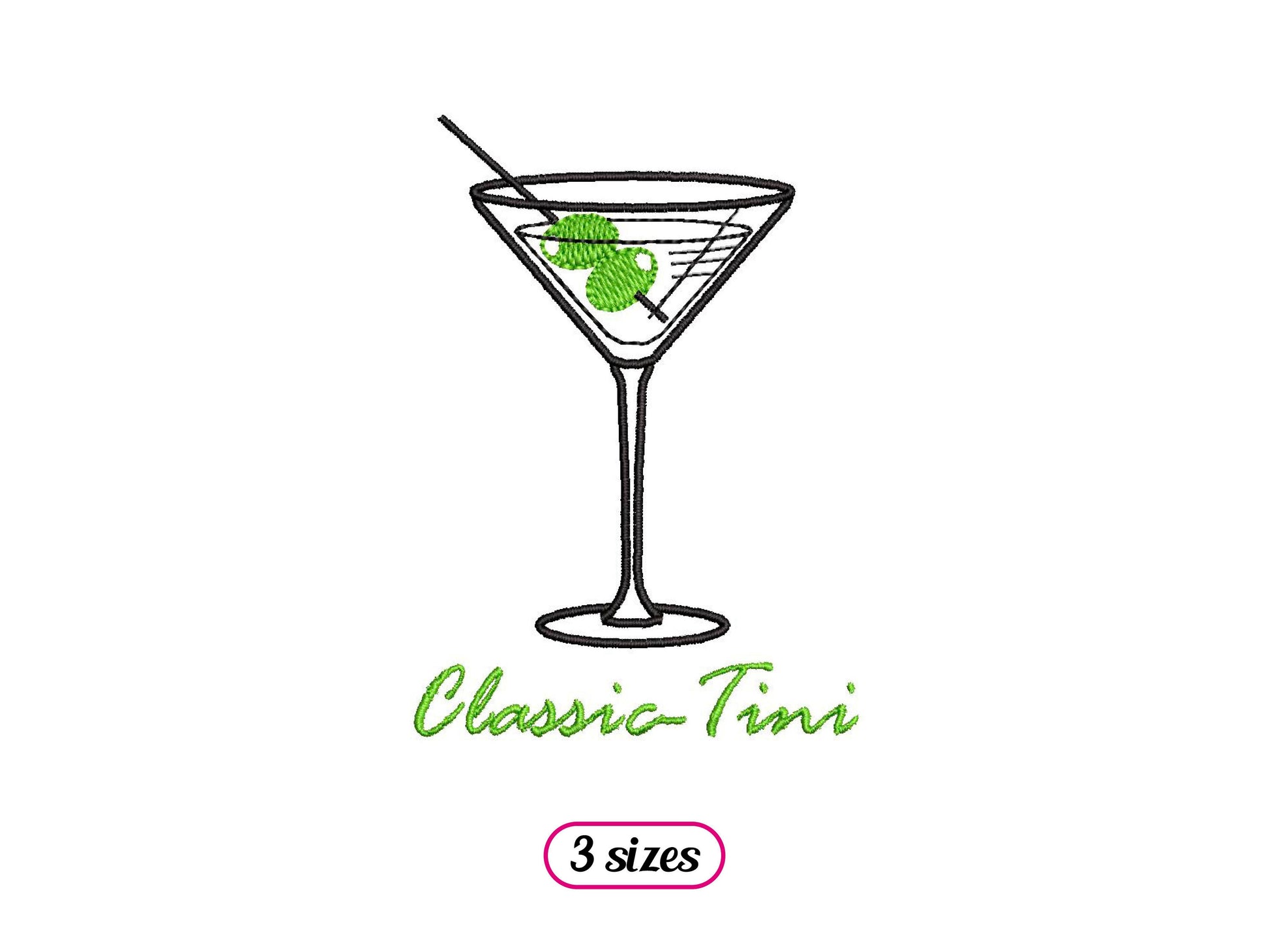 Classic Martini Cocktail Machine Embroidery design - 3 sizes - INSTANT DOWNLOAD