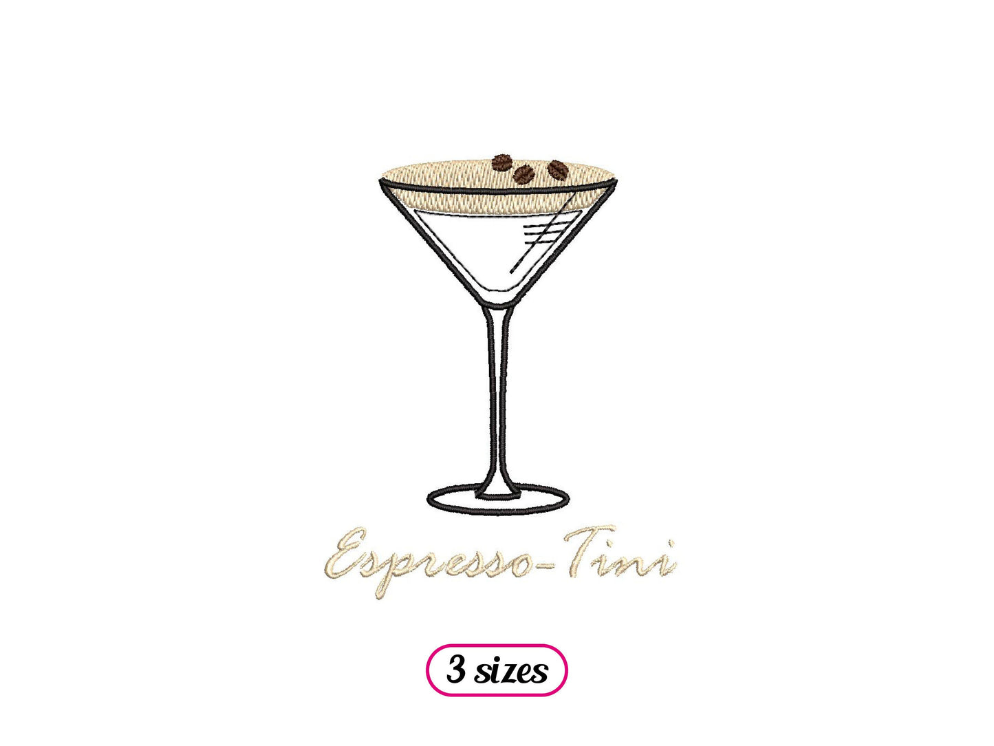Espresso Martini Cocktail Machine Embroidery design - 3 sizes - INSTANT DOWNLOAD