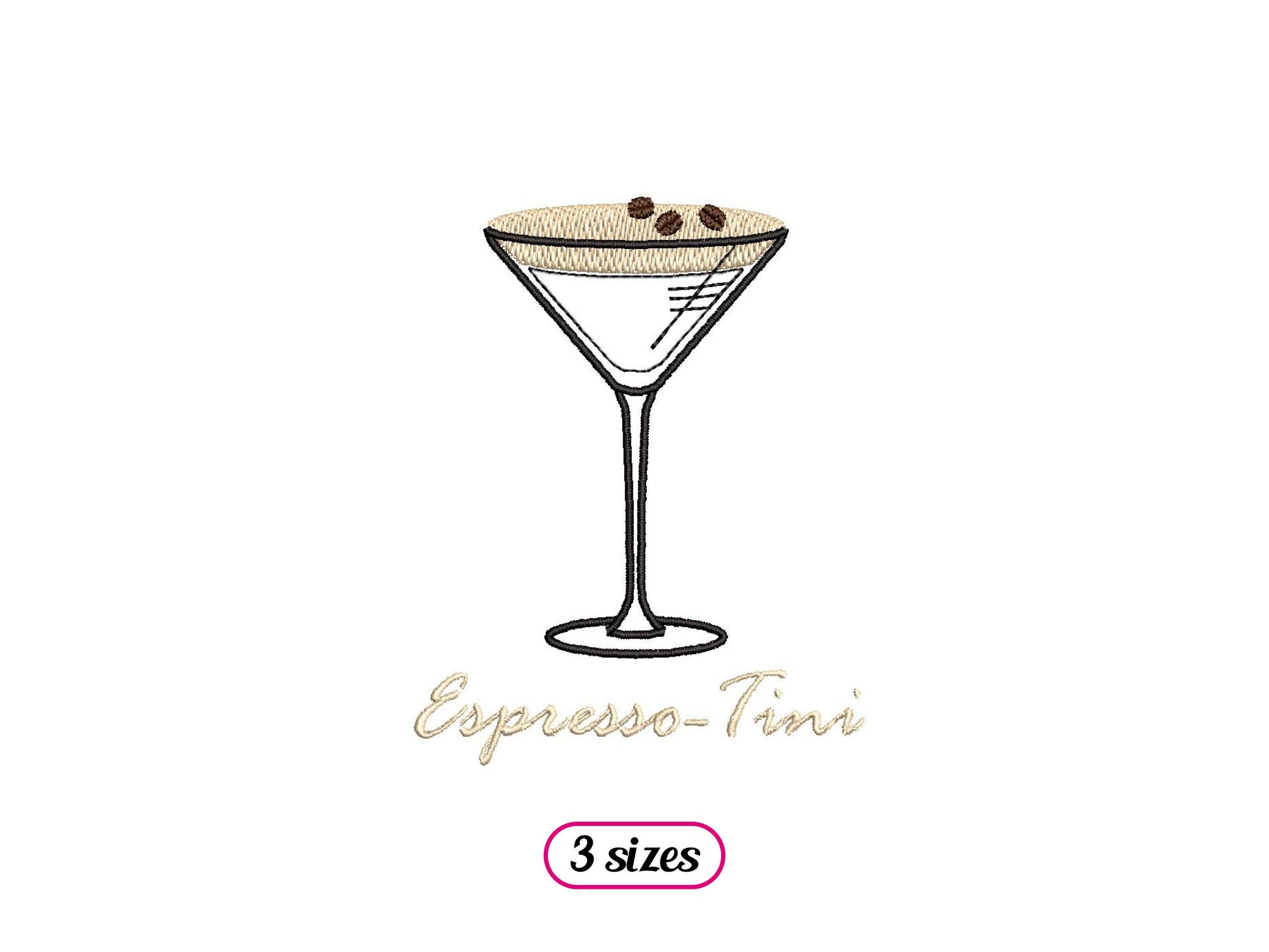 Espresso Martini Cocktail Machine Embroidery design - 3 sizes - INSTANT DOWNLOAD