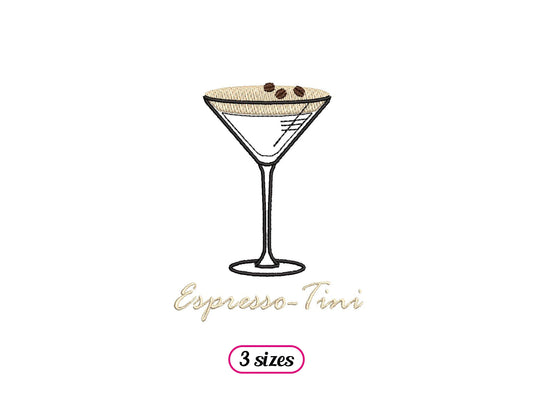 Espresso Martini Cocktail Machine Embroidery design - 3 sizes - INSTANT DOWNLOAD