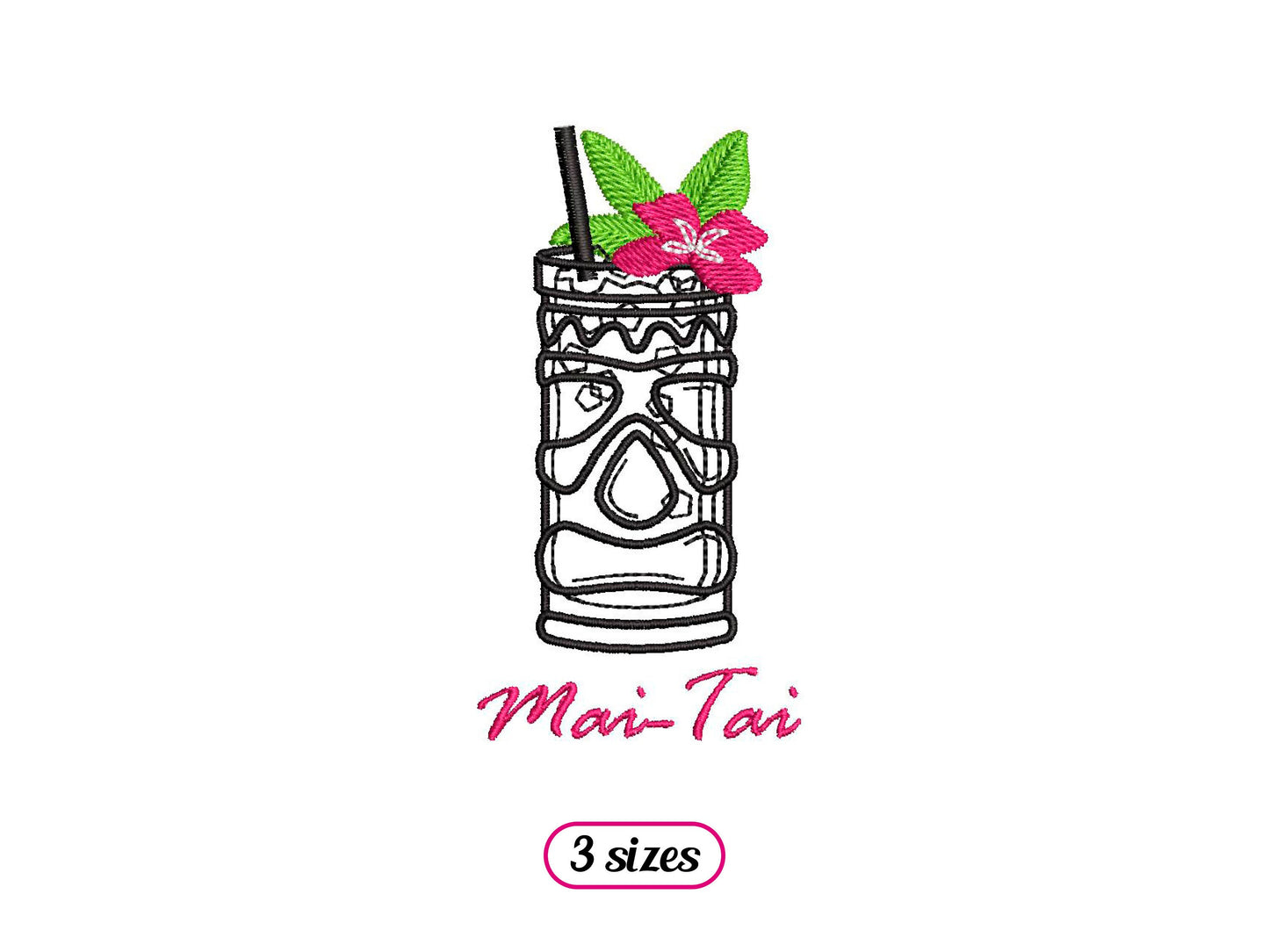 Mai Tai Cocktail Machine Embroidery design - 3 sizes - INSTANT DOWNLOAD