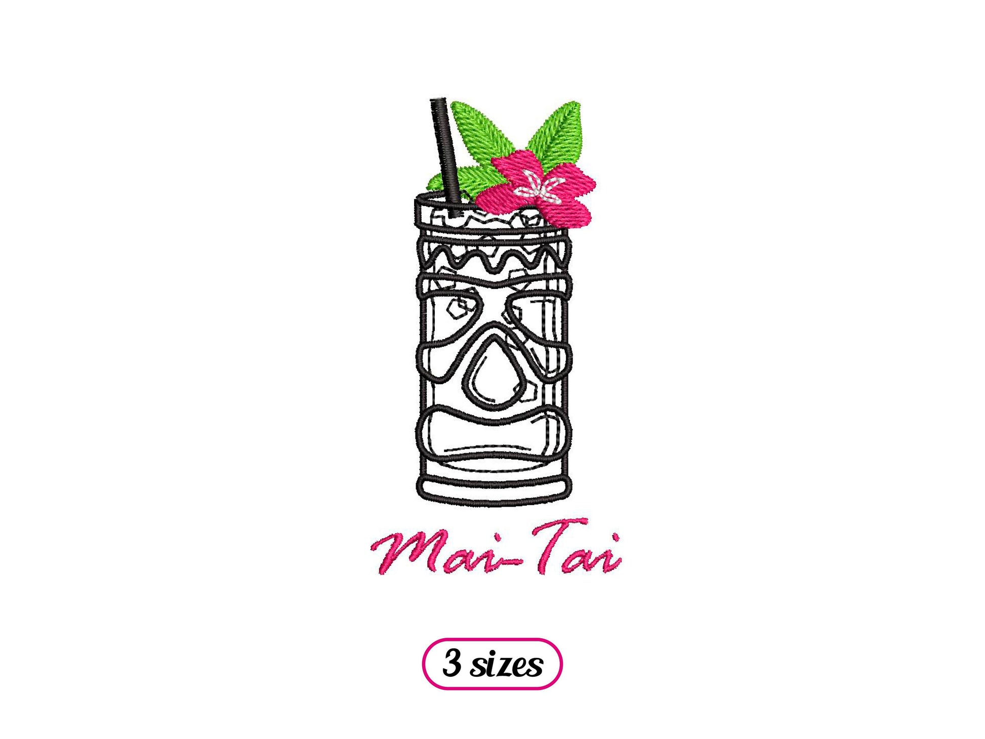 Mai Tai Cocktail Machine Embroidery design - 3 sizes - INSTANT DOWNLOAD