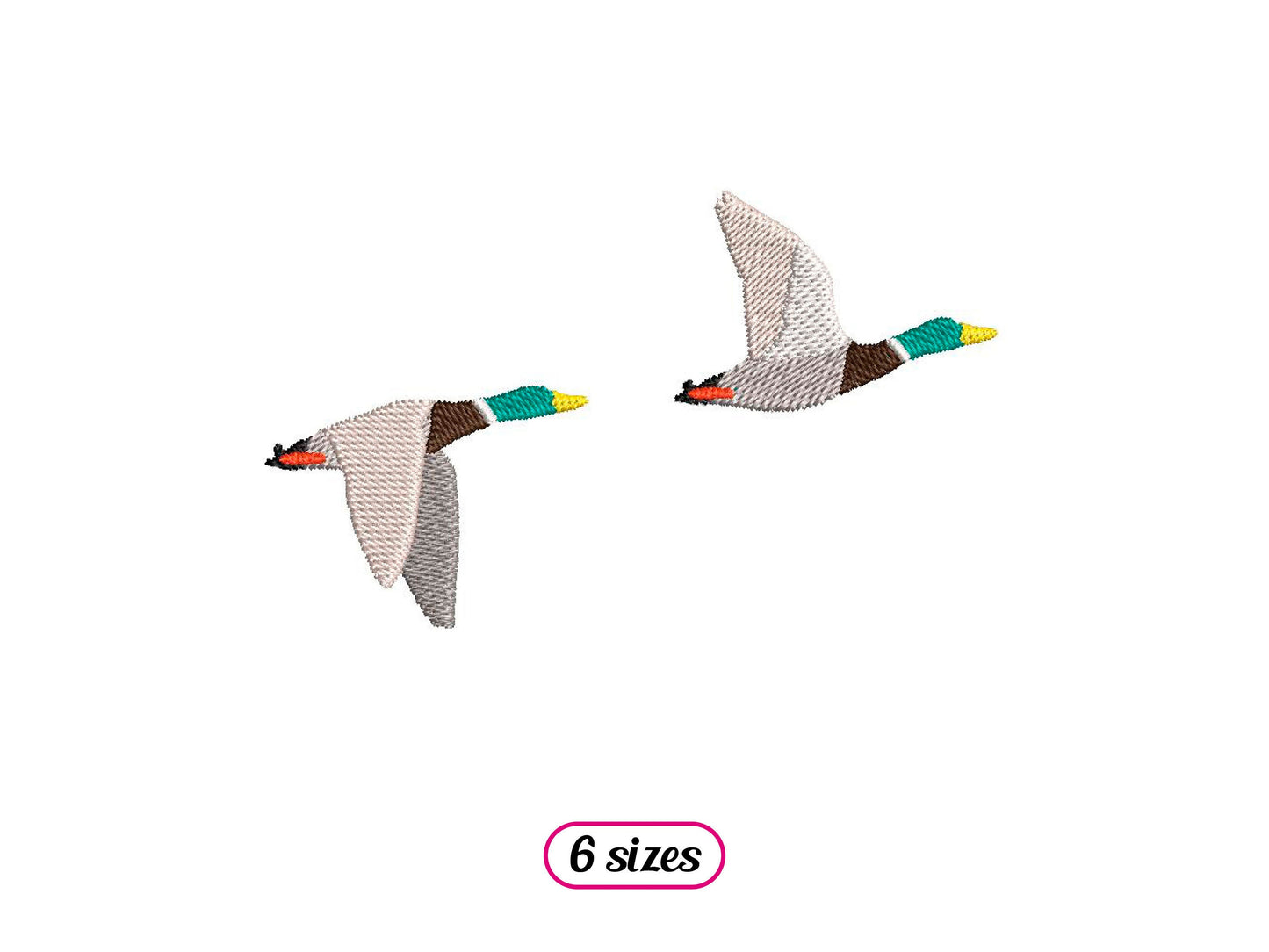 Two Green Collar Ducks Flying Machine Embroidery design - 6 sizes - INSTANT DOWNLOAD