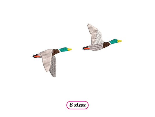 Two Green Collar Ducks Flying Machine Embroidery design - 6 sizes - INSTANT DOWNLOAD