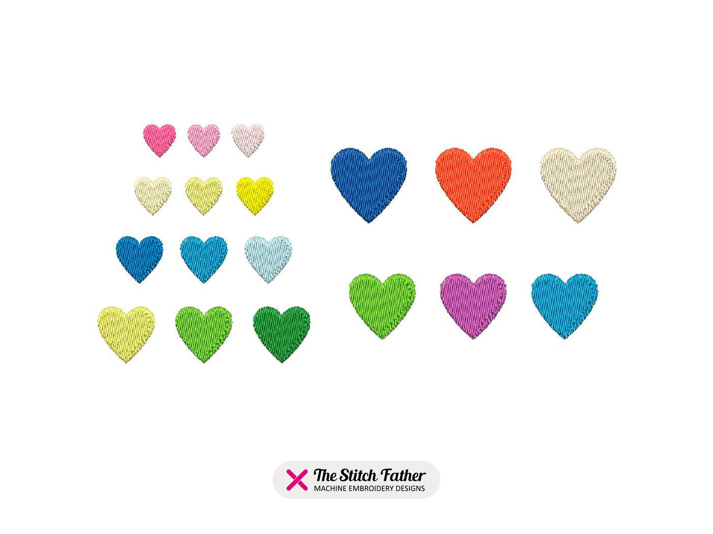 Three Horizontal Hearts Machine Embroidery design - 6 sizes - INSTANT DOWNLOAD