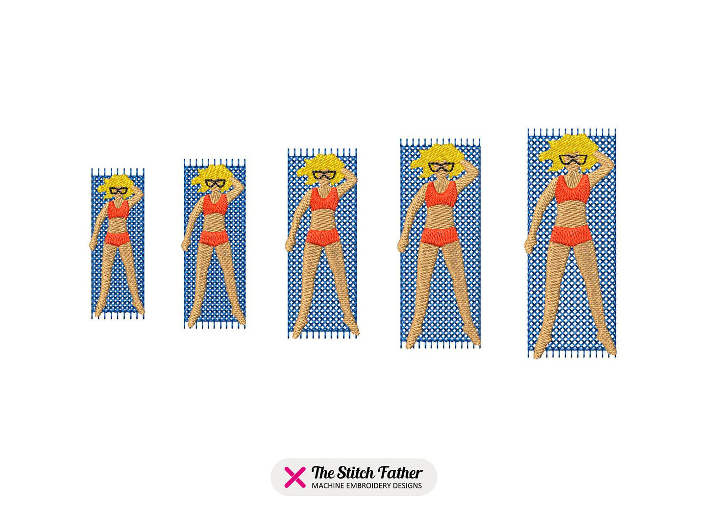 Lady on Beach Towel Machine Embroidery design - 5 sizes - INSTANT DOWNLOAD
