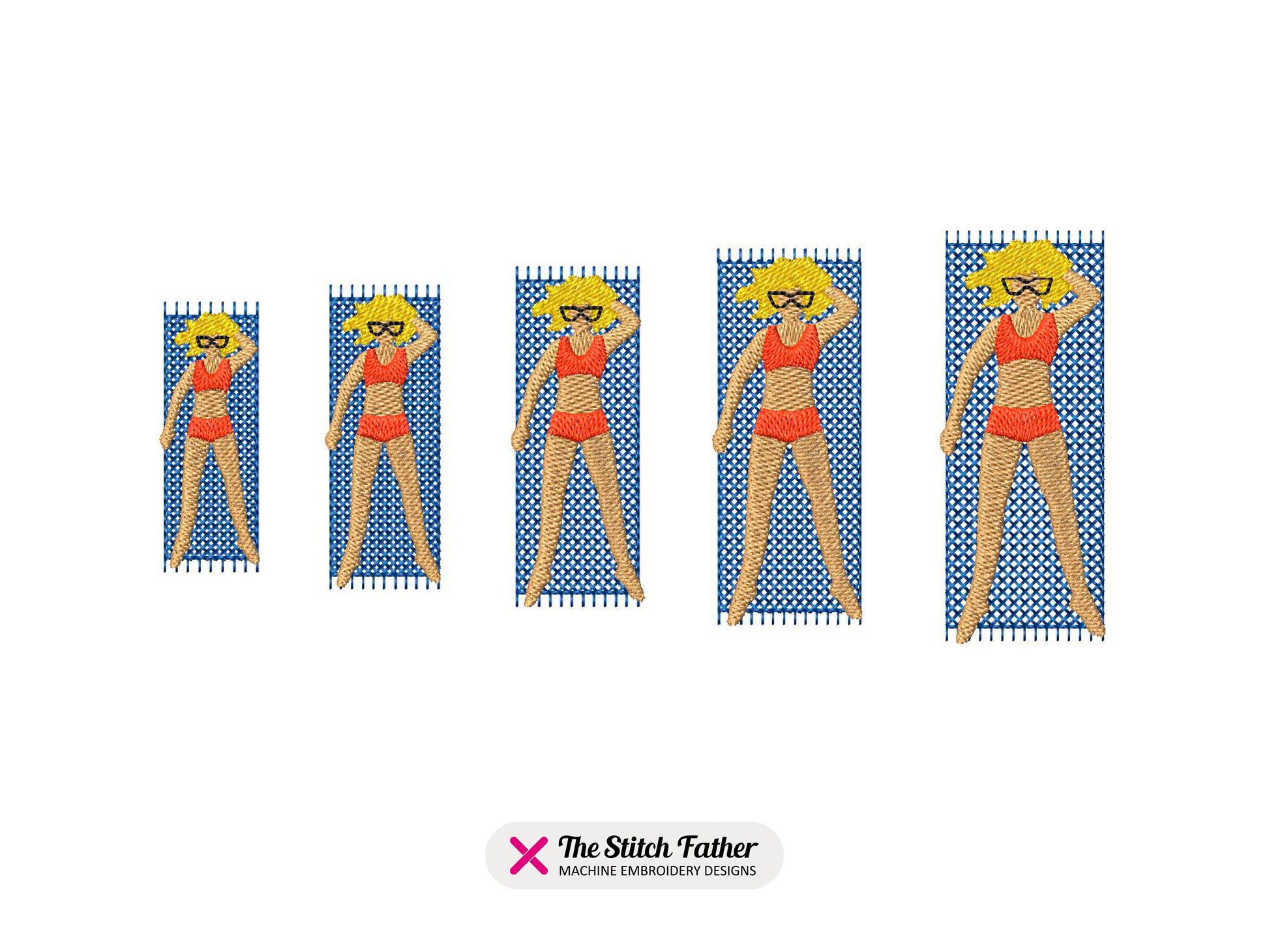 Lady on Beach Towel Machine Embroidery design - 5 sizes - INSTANT DOWNLOAD