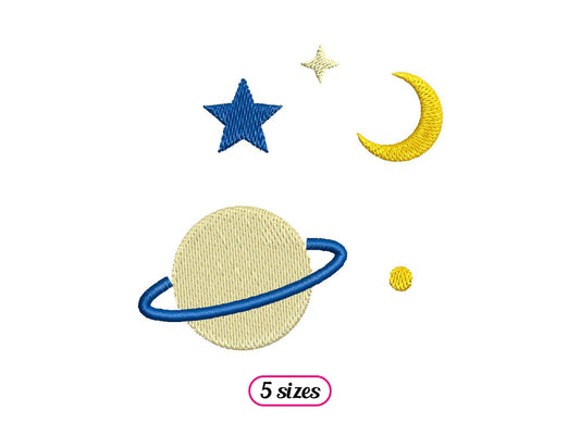 Planet with Stars and Moon Machine Embroidery design - 5 sizes - INSTANT DOWNLOAD