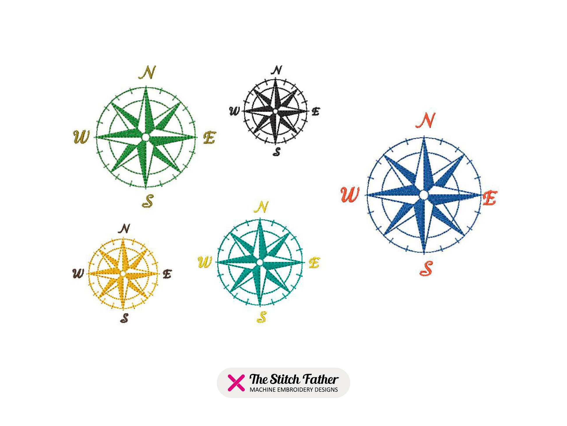 Compass rose Machine Embroidery design - 5 sizes - INSTANT DOWNLOAD