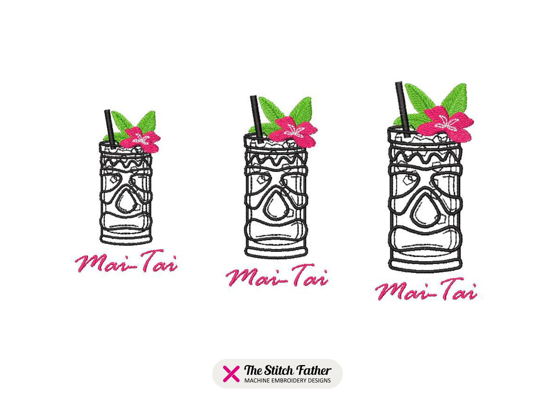 Mai Tai Cocktail Machine Embroidery design - 3 sizes - INSTANT DOWNLOAD