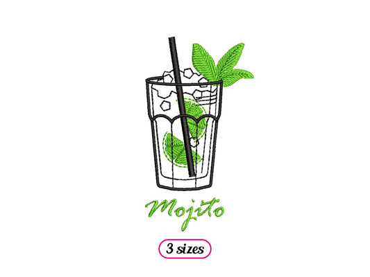 Mojito Cocktail Machine Embroidery design - 3 sizes - INSTANT DOWNLOAD