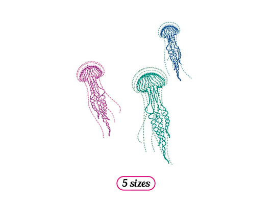 Jellyfish Group Linear Style Machine Embroidery design - 5 sizes - INSTANT DOWNLOAD