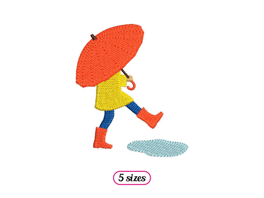 Kid Walking in the Rain Machine Embroidery design - 5 sizes - INSTANT DOWNLOAD