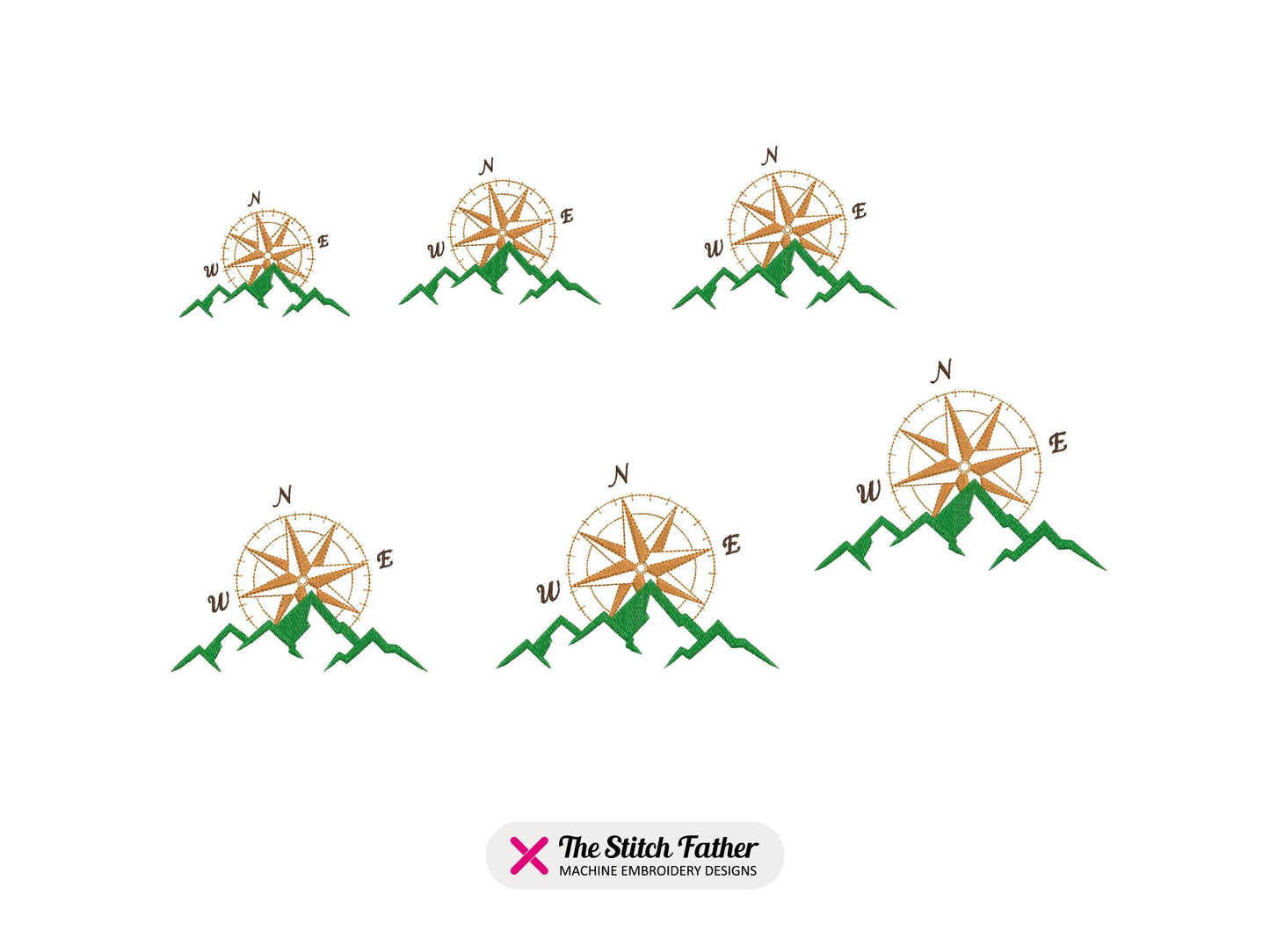 Compass rose Mountains Machine Embroidery design - 6 sizes - INSTANT DOWNLOAD