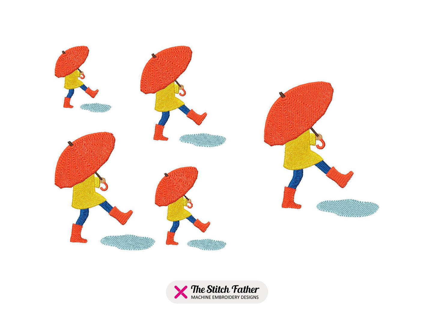 Kid Walking in the Rain Machine Embroidery design - 5 sizes - INSTANT DOWNLOAD