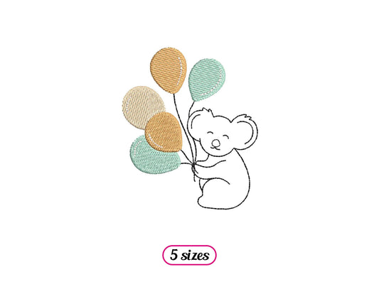 Koala with Balloons Machine Embroidery design - 5 sizes - INSTANT DOWNLOAD