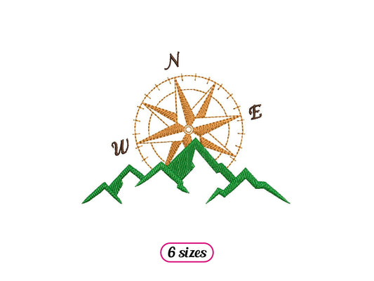Compass rose Mountains Machine Embroidery design - 6 sizes - INSTANT DOWNLOAD