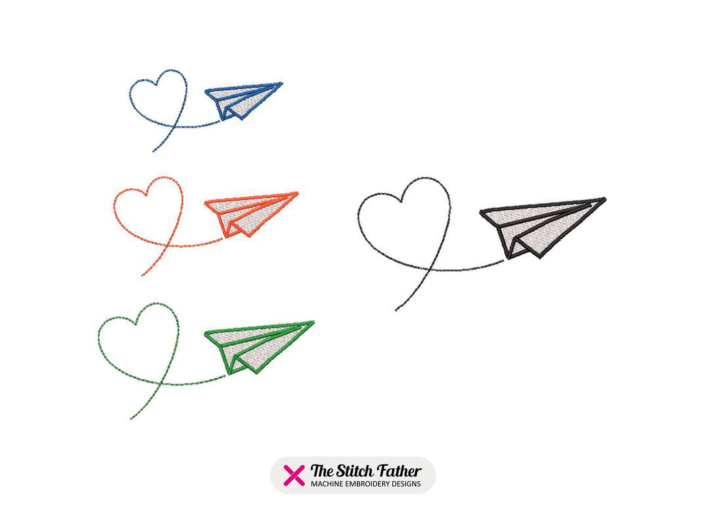 Paper Plane with Heart Machine Embroidery design - 4 sizes - INSTANT DOWNLOAD