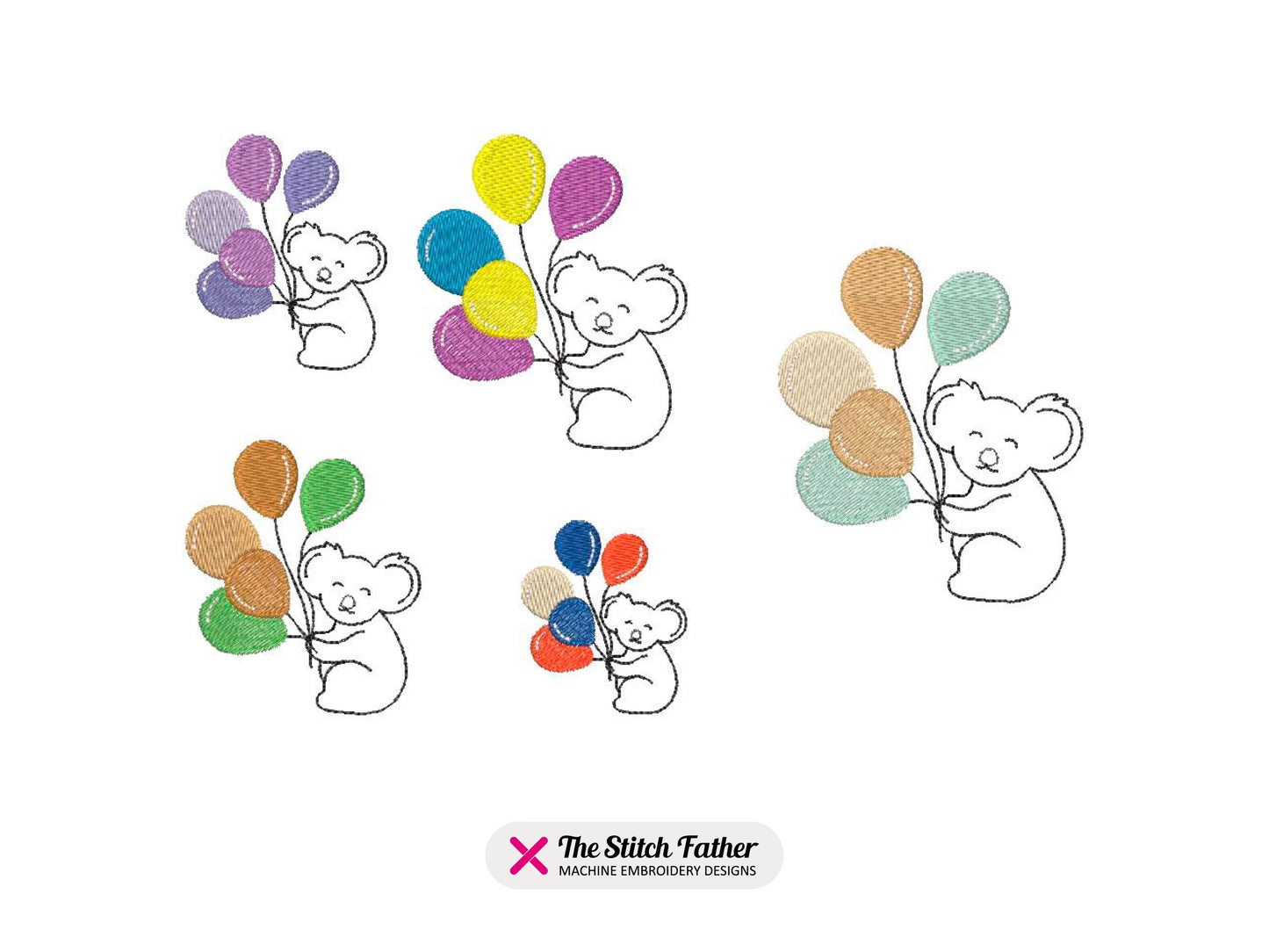 Koala with Balloons Machine Embroidery design - 5 sizes - INSTANT DOWNLOAD