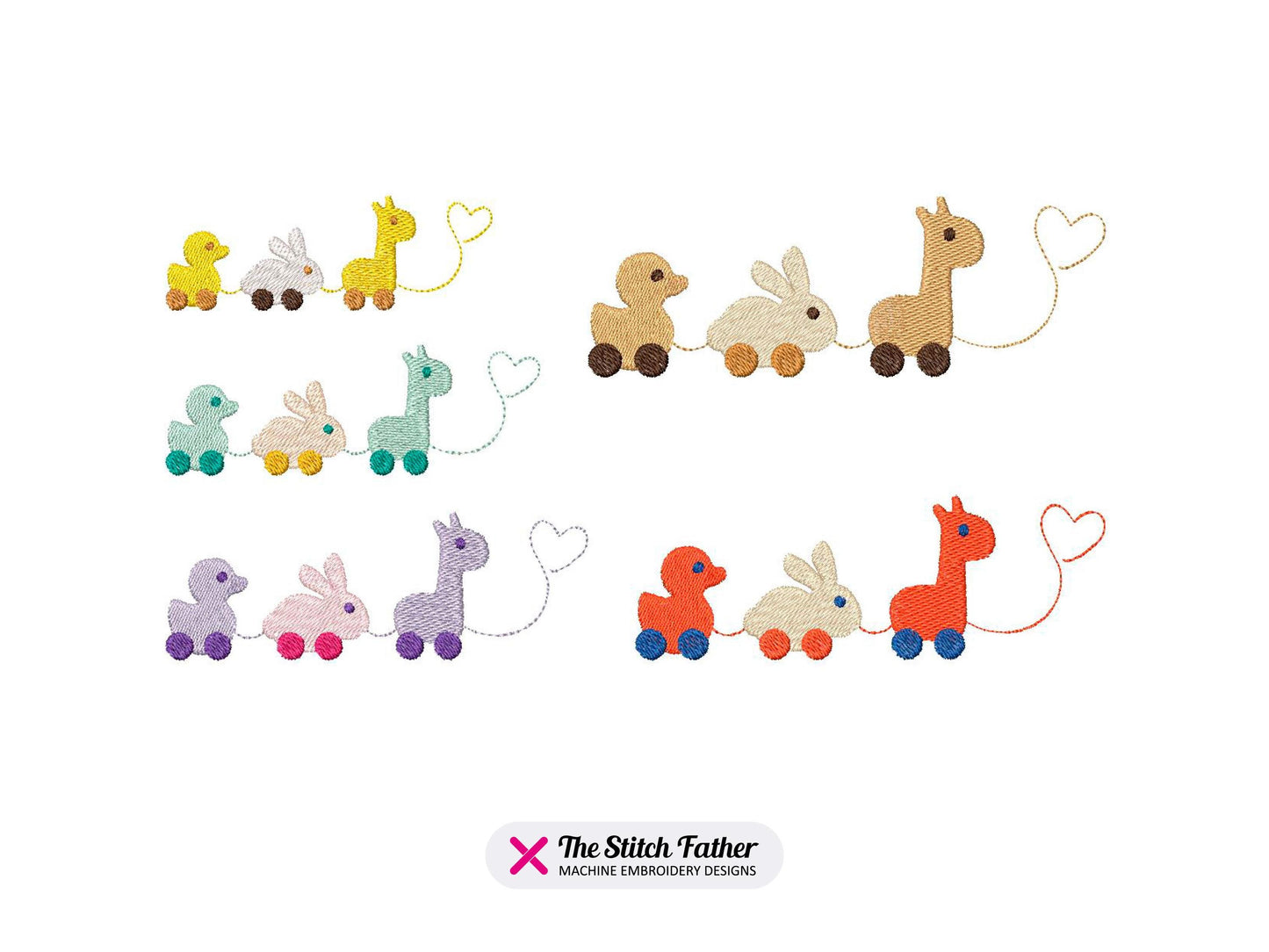 Toy Animal Train Machine Embroidery design - 5 sizes - INSTANT DOWNLOAD