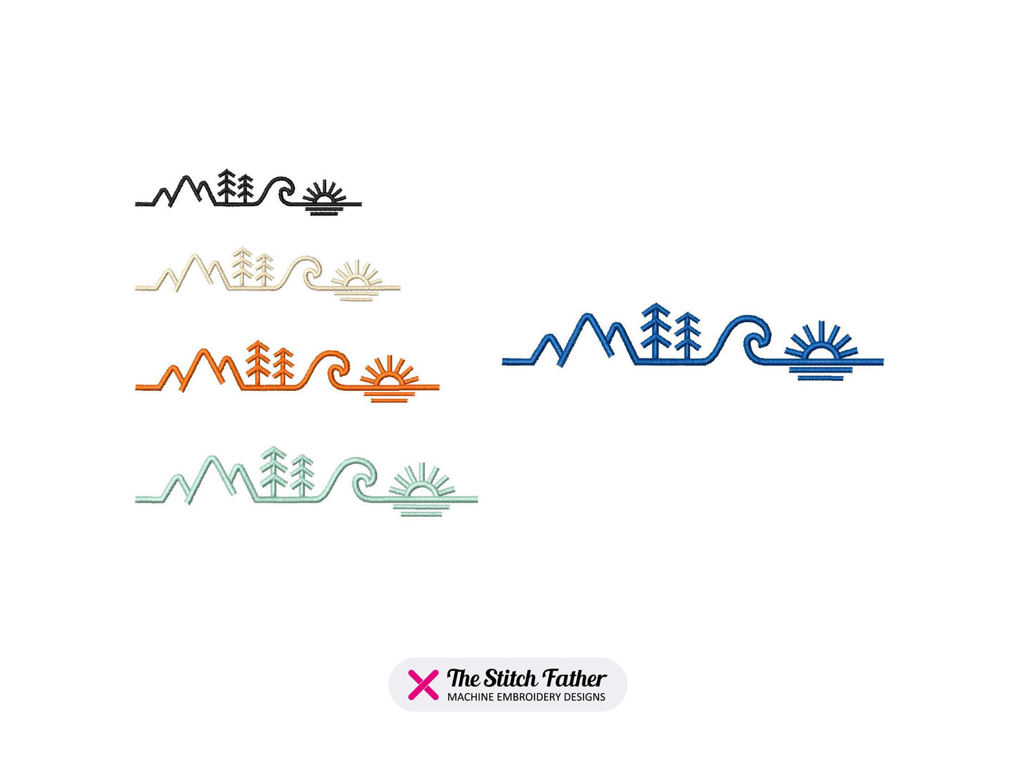 Mountain Sea Logo Machine Embroidery design - 5 sizes - INSTANT DOWNLOAD