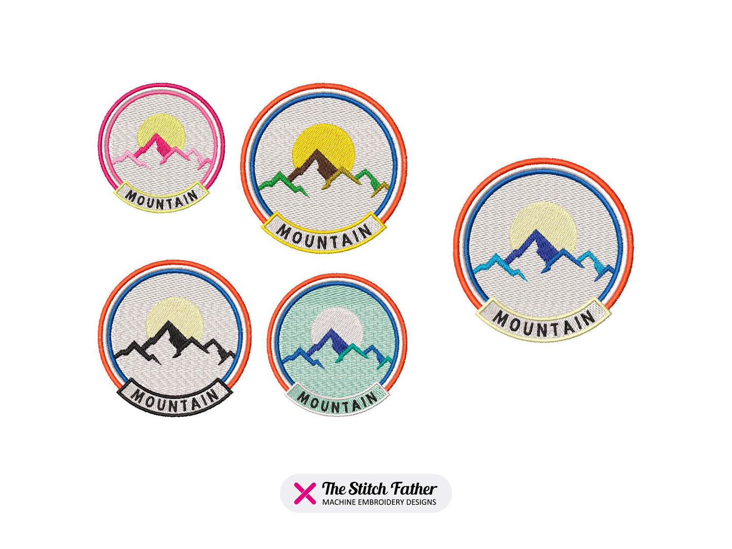 Mountain Badge Style Machine Embroidery design - 5 sizes - INSTANT DOWNLOAD