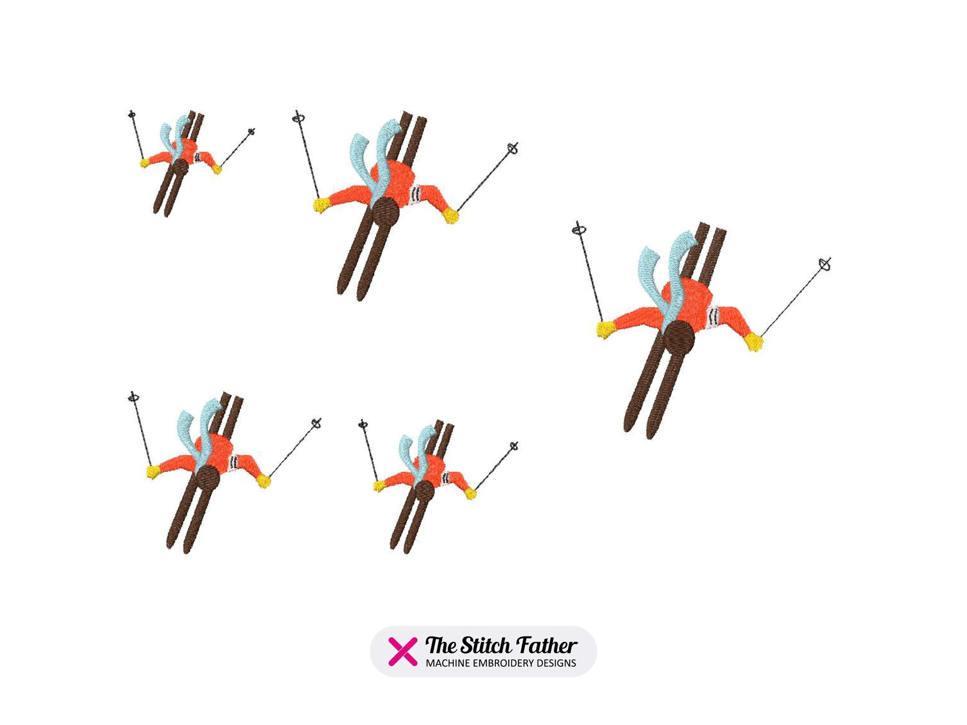 Mountain Skier Top View Embroidery Design - 5 sizes - INSTANT DOWNLOAD