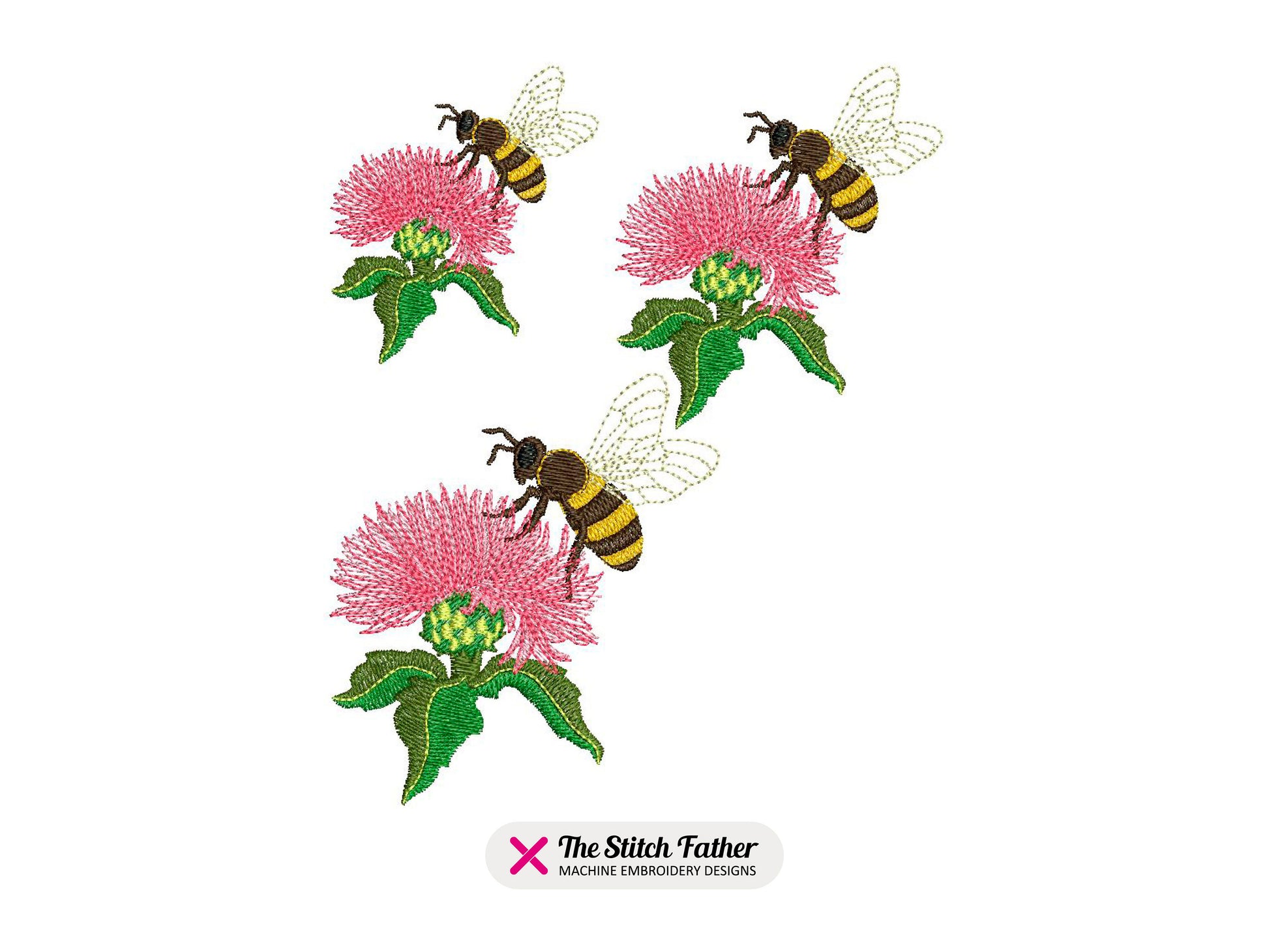 Mini Bee Foraging Embroidery design – Realistic Bee on Thistle Flower – Flying Honey Bee Flower – Animal Bees – Side View - INSTANT DOWNLOAD