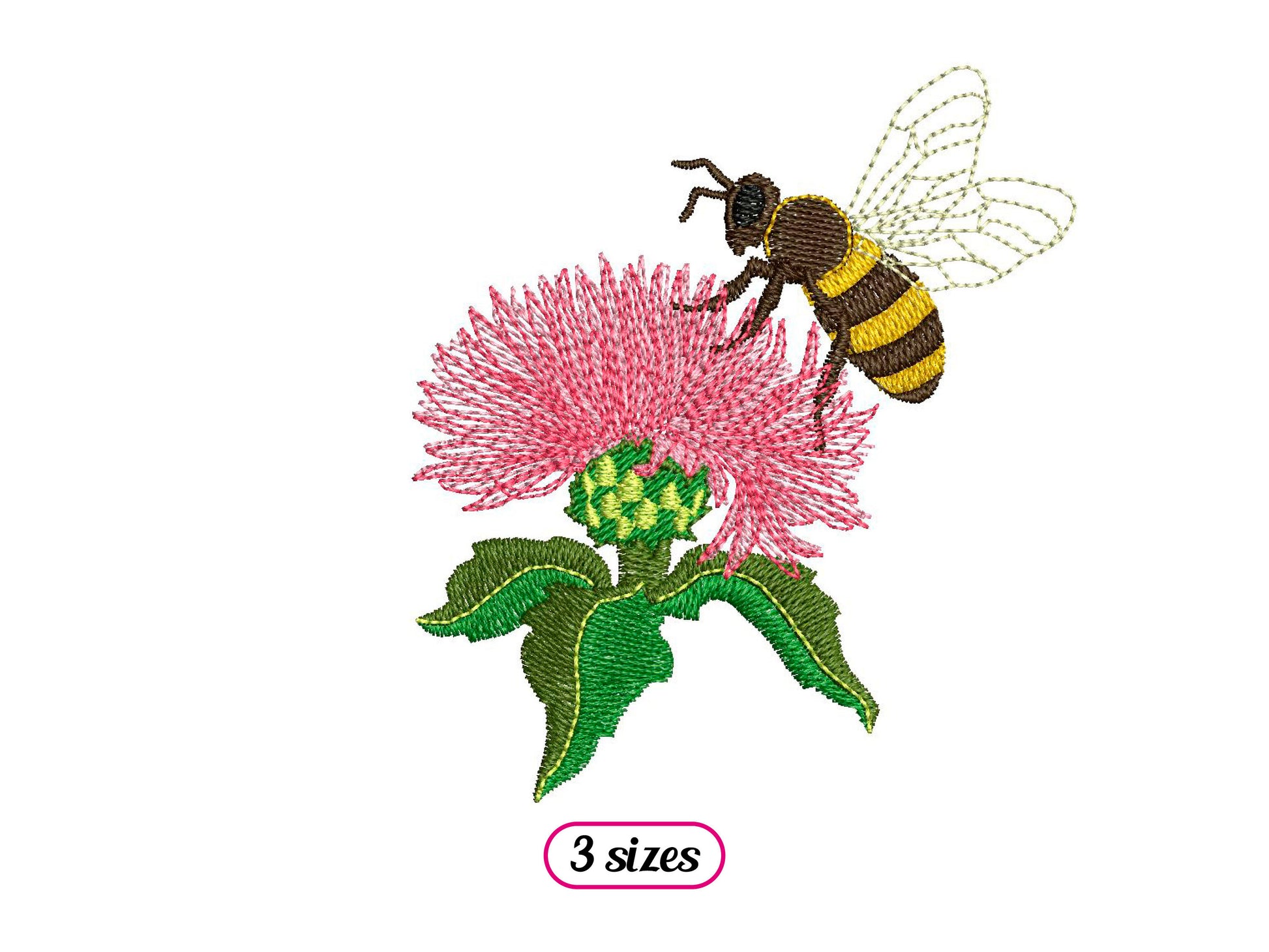 Mini Bee Foraging Embroidery design – Realistic Bee on Thistle Flower – Flying Honey Bee Flower – Animal Bees – Side View - INSTANT DOWNLOAD