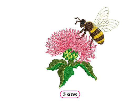 Mini Bee Foraging Embroidery design – Realistic Bee on Thistle Flower – Flying Honey Bee Flower – Animal Bees – Side View - INSTANT DOWNLOAD