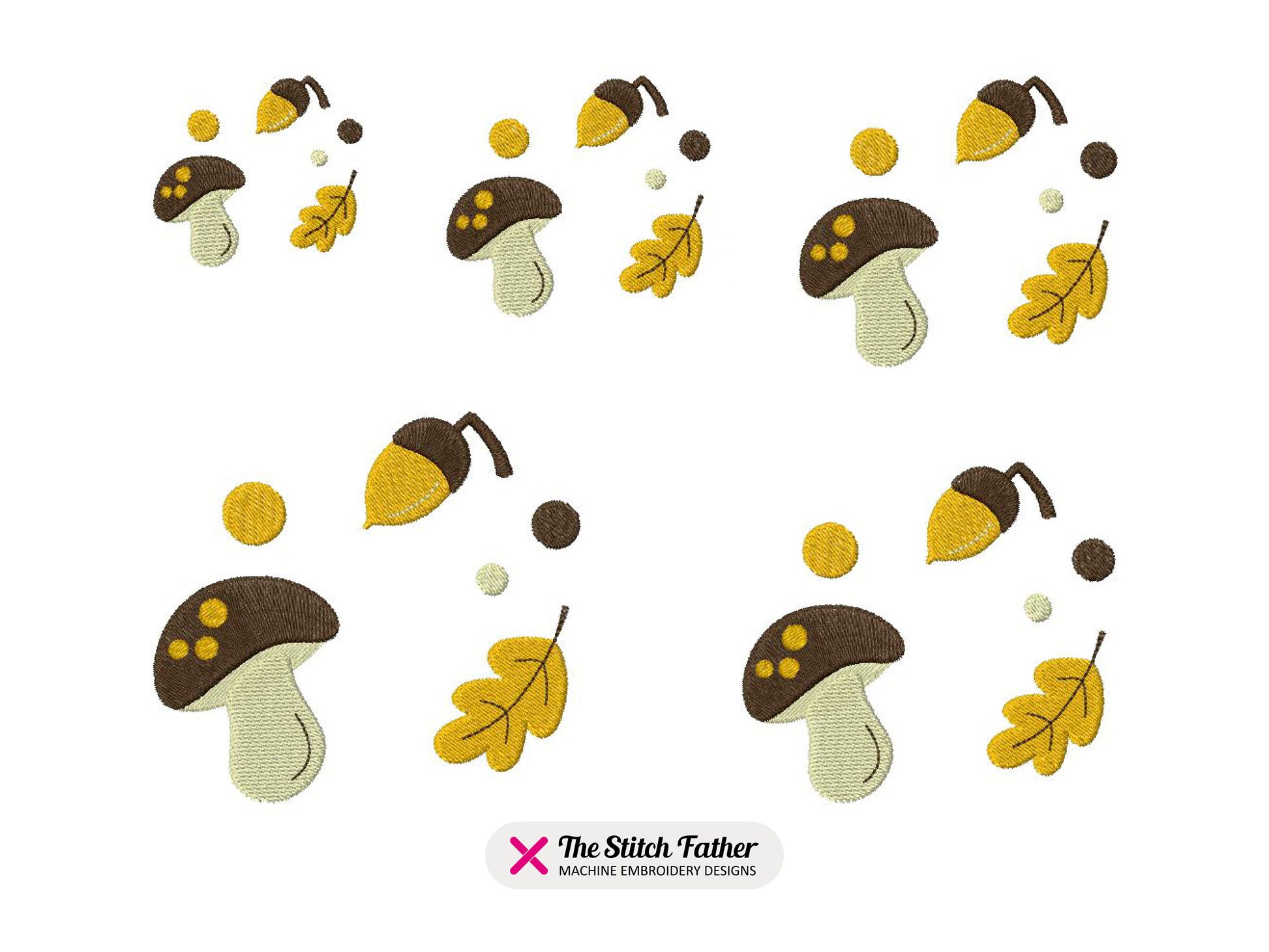 Autumn Pattern, Mushroom, Oak Leaf and Acorn