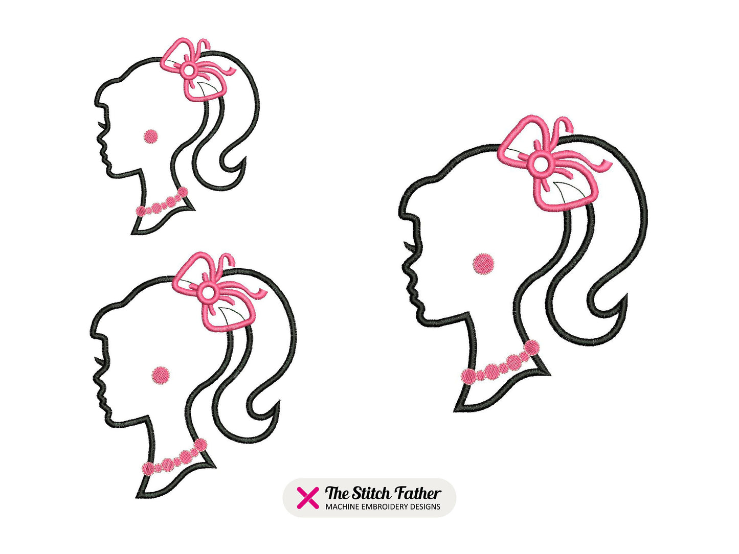 Doll Face Profile Applique Machine Embroidery design - 3 sizes - INSTANT DOWNLOAD