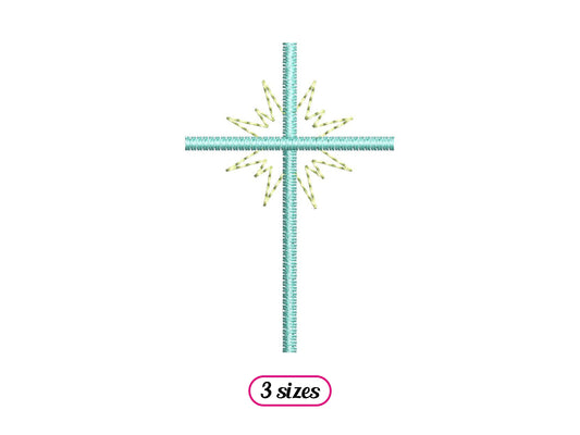 Mini Christian Cross Embroidery design – Religious Cross Divine Light – Religion Baptism Communion – Satin Quick Stitch - INSTANT DOWNLOAD
