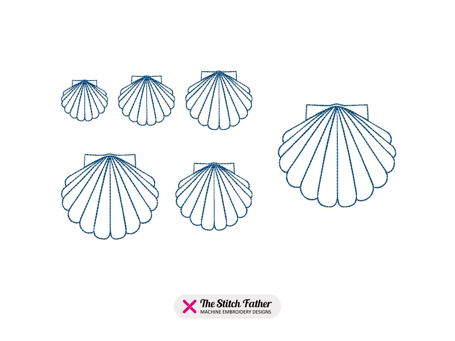 Linear Scallop Shell Machine Embroidery design - 6 sizes - INSTANT DOWNLOAD