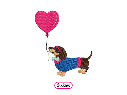 Dachshund with Heart Balloon